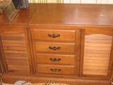vintage JCPenney console solid-state stereophonic, phonograph, AM/FM radio, with eight track player in vintage Maple case