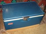 One vintage blue Coleman cooler