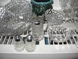 Fostoria Bowls, glasses, serving dishes, salt & pepper, syrup 