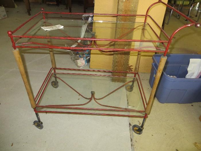 vintage mid century bar / serving cart on casters