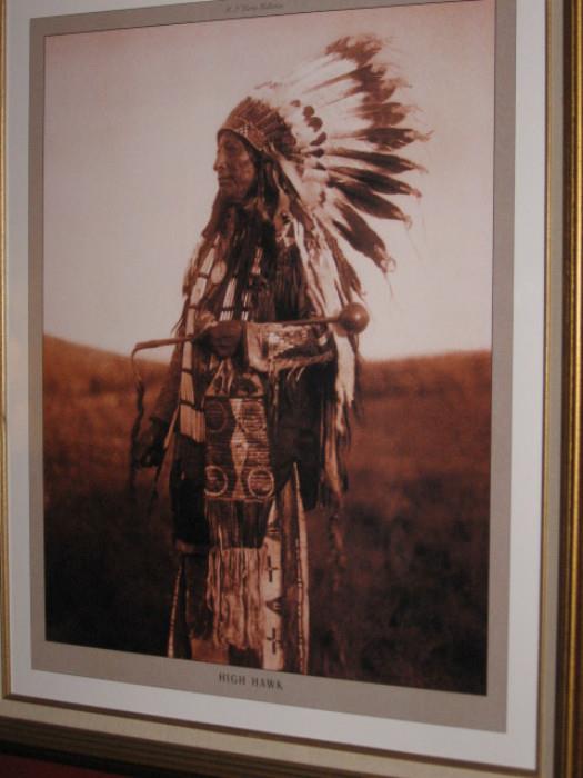 matted and framed Indian picture of chief "High Hawk"