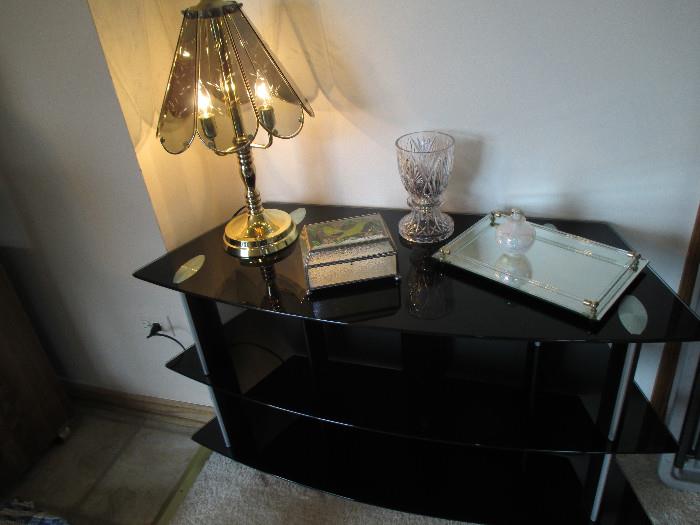 Glass Flat Screen TV STAND - no tv also Touch Lamp