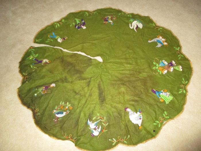 Vintage tree skirt - 12 days of Christmas - sequined, few stains