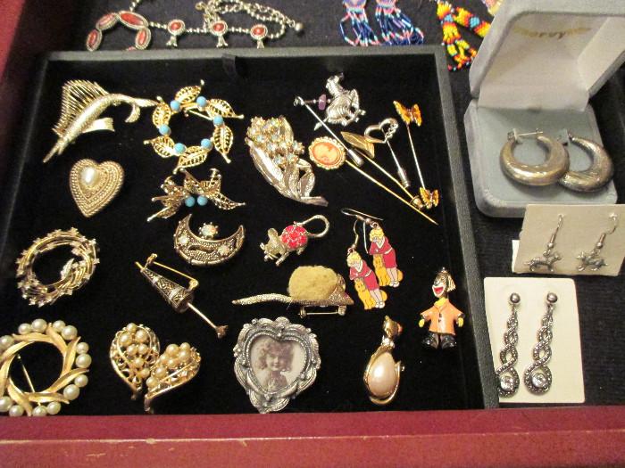 vintage pins/brooches, earrings