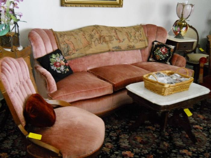 Victorian style sofa, marble-top tables, jewelry, etc.