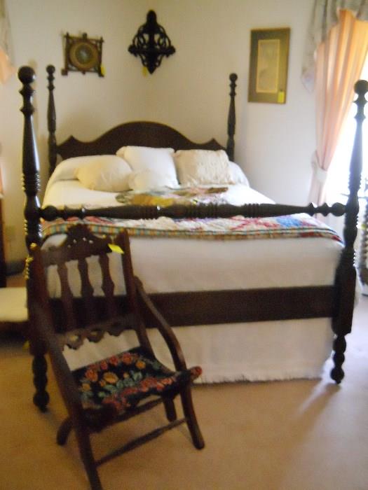cannonball bed, camping rocker, vintage quilts, etc.