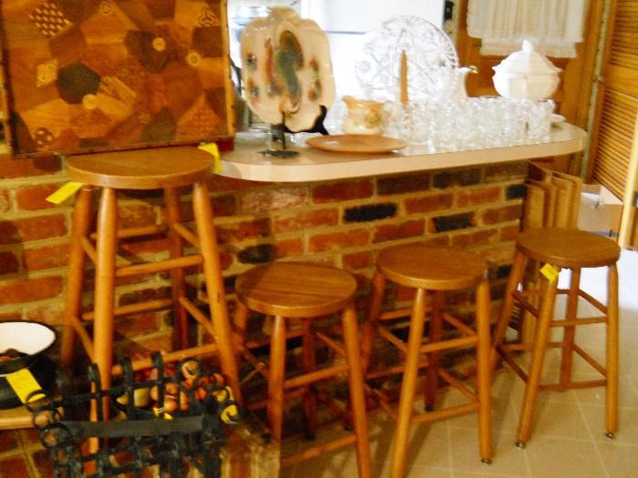 wood bar stools, kitchen glassware, etc.