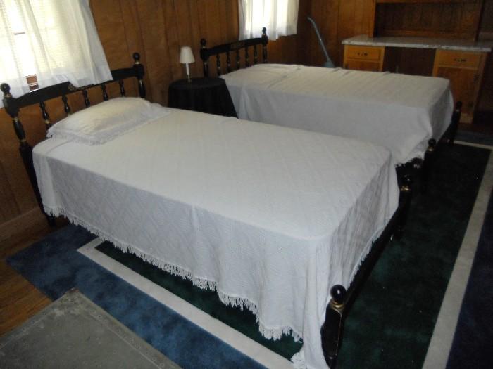 Black Stenciled Twin Beds - Hitchcock Style