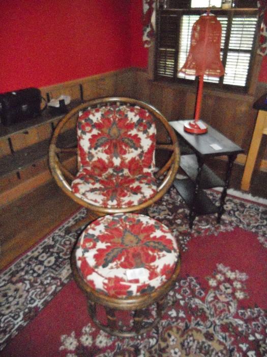Rattan Chair and Ottoman