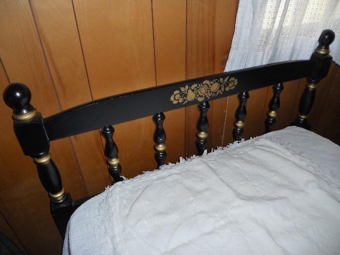 Black Stenciled Twin Beds - Hitchcock Style