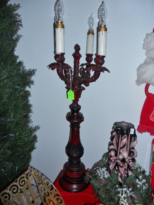 Very unusual metal Chandelier lamp--red with dark glaze--very heavy