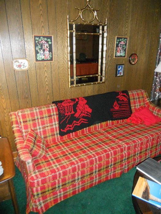 Early American Plaid Covered Sofa