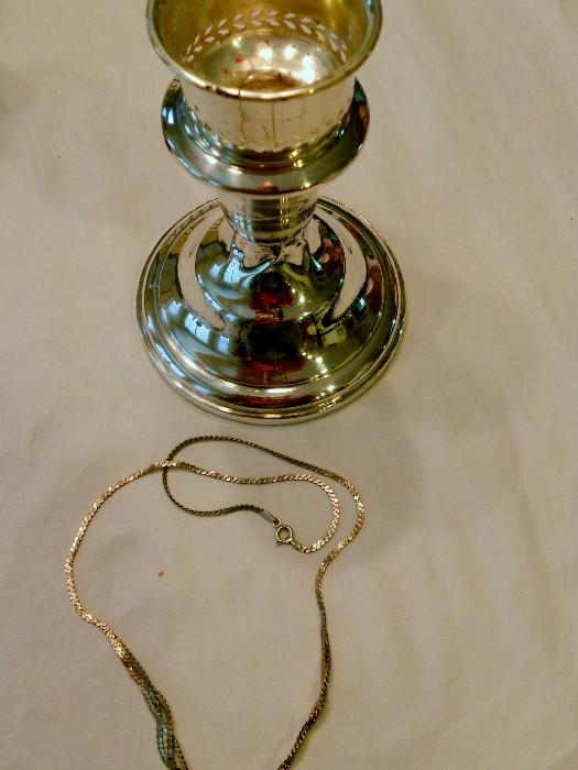 Sterling Candleholder and Serpentine necklace