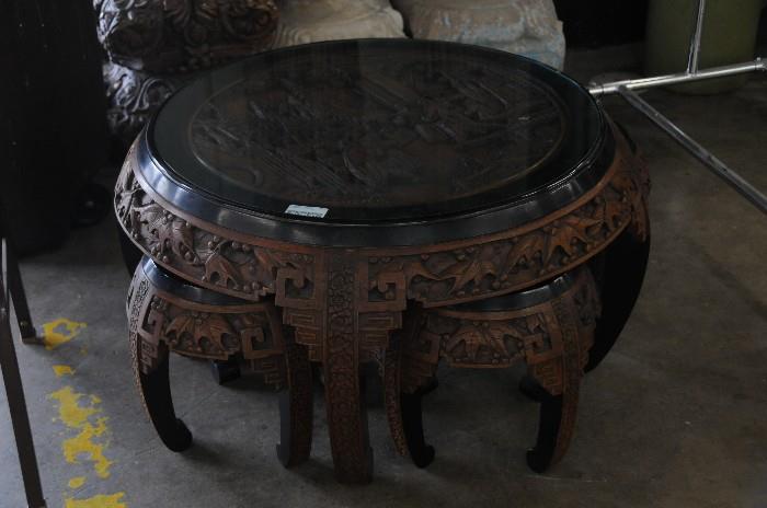 Chinese carved low table and taborets