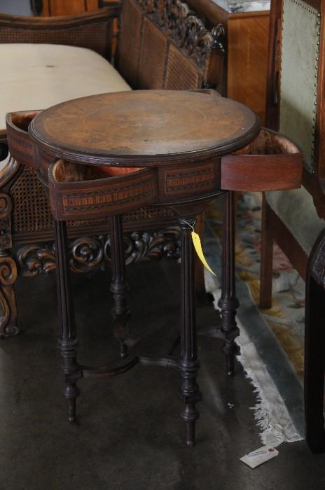 French inlaid swivel top table