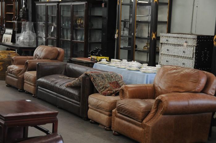 Modern and antique furniture, leather sofas and club chairs
