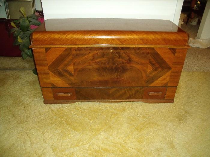 Lane Waterfall cedar chest.  Note lower drawer.  Tray inside.