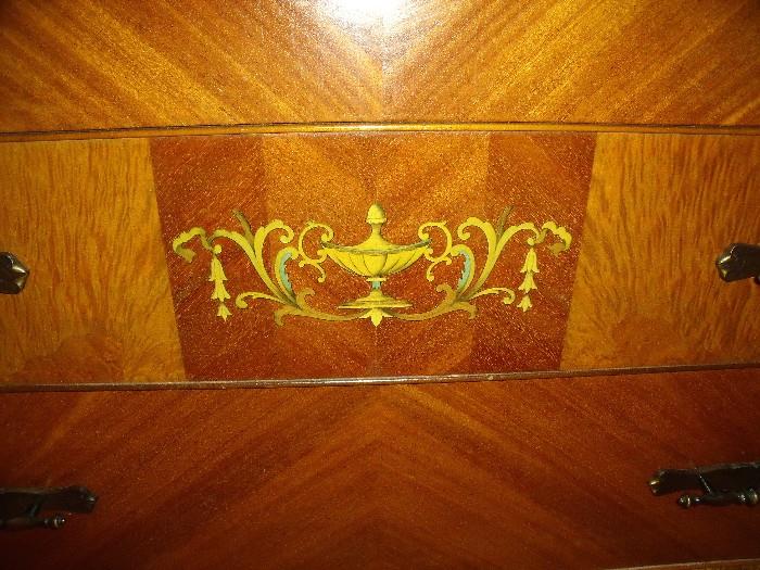 Detail of inlay on bedroom suite