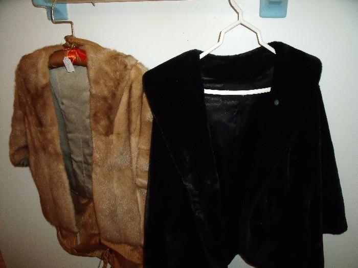 Mink stole on left - synthetic fur jacket on right