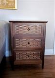 Small three-drawer, wood, woven chest