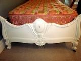 Two antique mahogany twin beds, partially painted