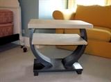 Vintage deco end table, painted black, covered shelves