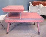 Mid Century Modern step end table, decorated/papered