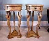 Pair of side tables, carved geese legs
