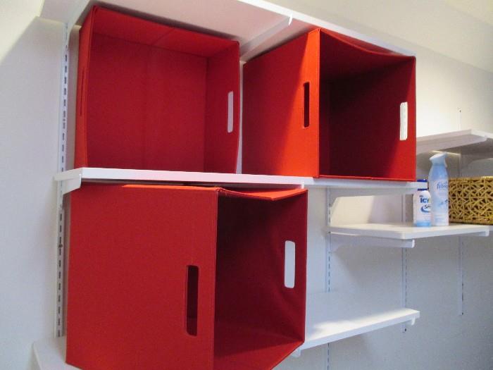 Red storage bins
