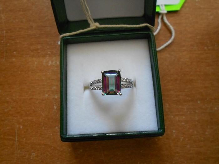 sterling silver ring with huge emerald cut topax ring