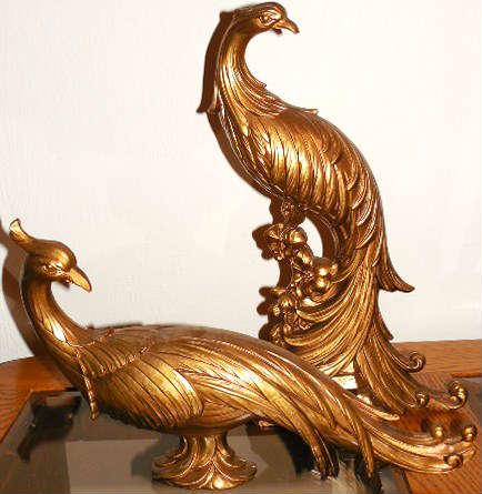 Pair Vintage Syroco Gold Gilt Peacocks