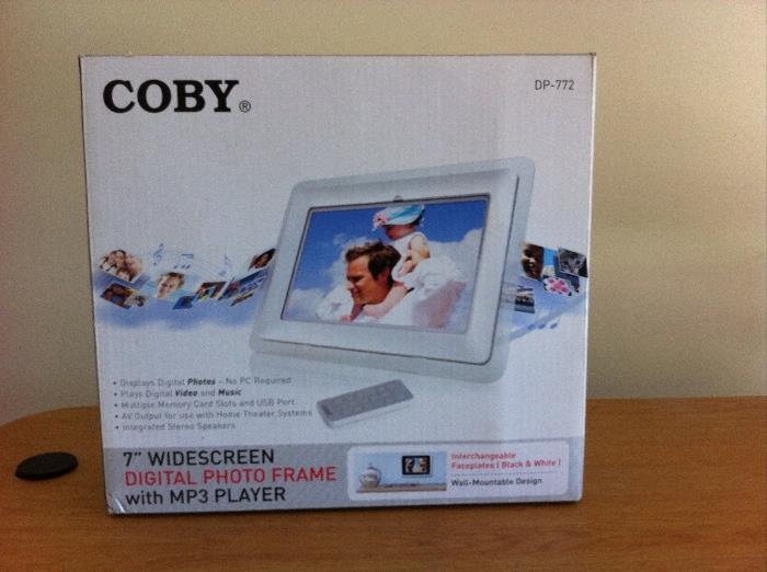 Coby digital photo frame with MP3 player.