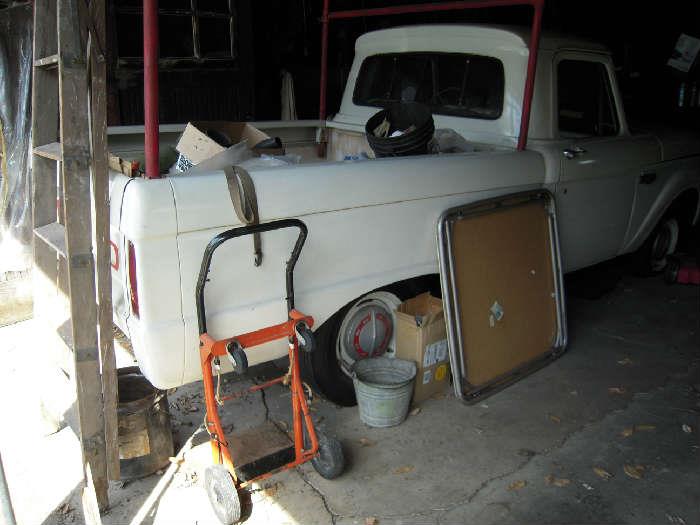 This is the way we found it. 1966 Ford Pickup, 6 Cylinder, One Owner, 50,415 Miles, Very Clean. We have not tried to start it as no battery and we think has not been driven for years but we have original bill of sale, title and owners maintenance notebook.