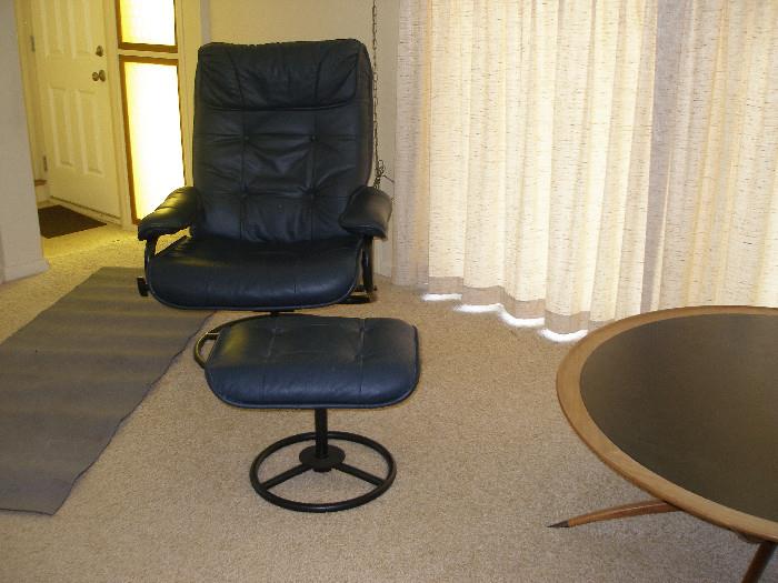 black leather chair & footstool