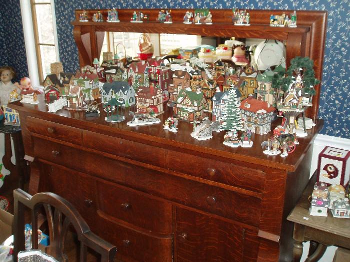 tiger oak buffet with mirror, Department 56 houses and accessories