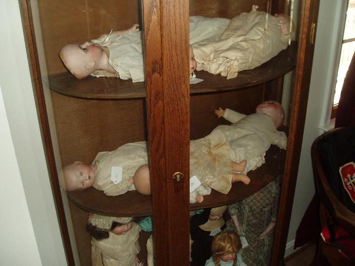 curio cabinet, antique German dolls