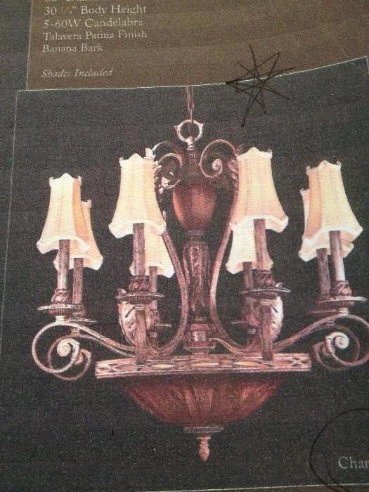 Beautiful transitional dining room or living room  lighting piece with hand painted medallion to match. Really great addition to finish dining room.