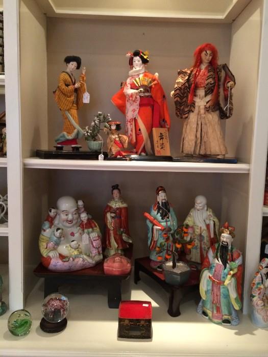 Geisha dolls, Japanese warrior doll, Oriental porcelain figures
