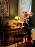 vintage hats; chest of drawers; prints; frames