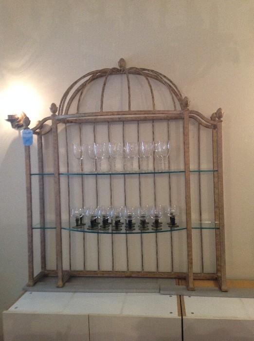 Glass shelving and wine glasses