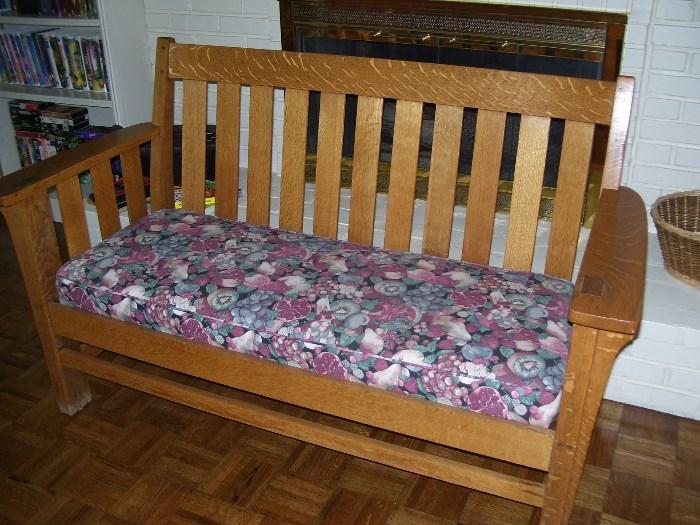 Arts and Crafts style oak settee