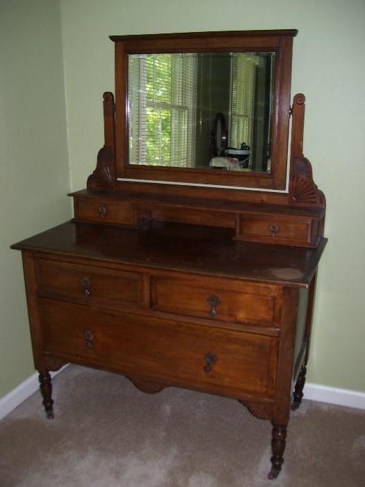 Antique walnut dresser with mirror