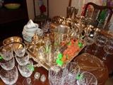 Cut glass crystal, silver plated tea service and serving pieces, blue & white china