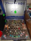 Coats & Clarks Dallas Texas Branch Open House 1962 sewing gift box, wooden spools