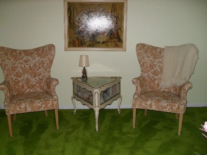 Toile Wingback Chairs