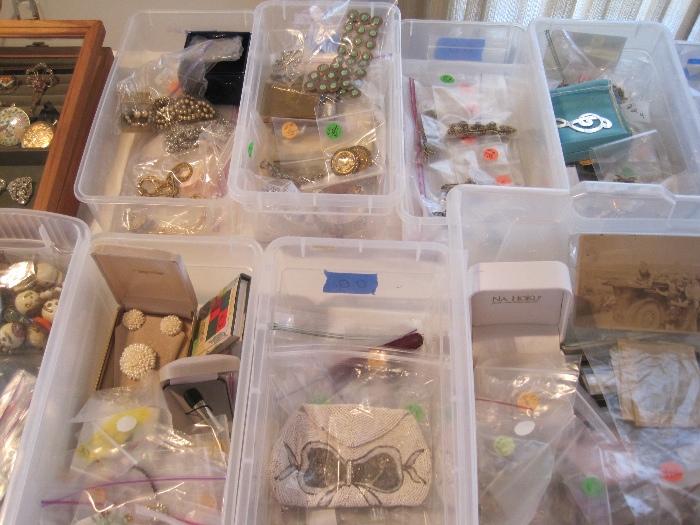 More jewelry! Bagged and organized by price point in easy to view bins. So many outstanding vintage jewelry pieces and accessories marked down for this sale!
