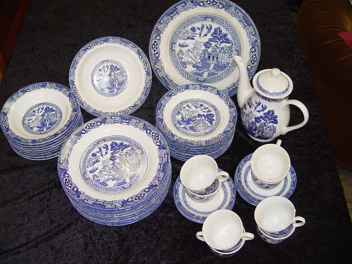 Contemporary Blue Willow Set of China