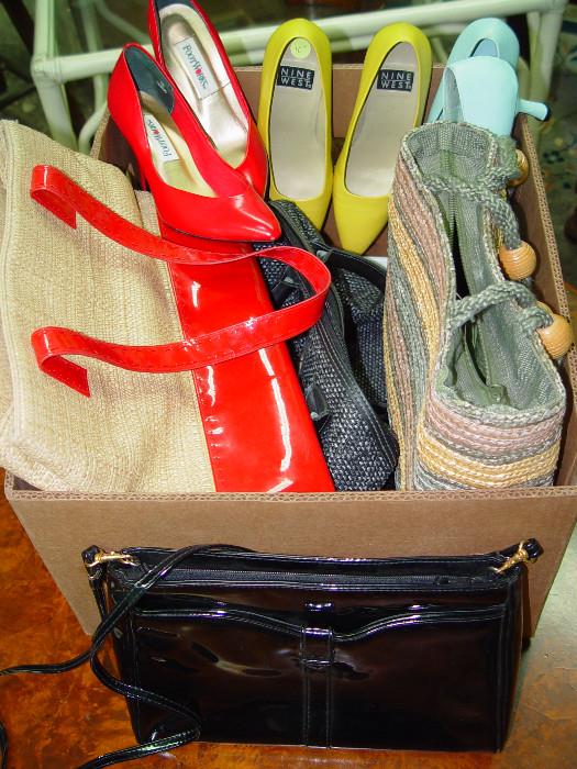 Boxed Lot of Shoes & Purses