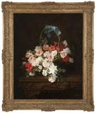 Lot# 1009 Joseph Eugene Gilbault (1800-1899 French) Still life of azaleas and camellias in a wicker basket, oil on canvas laid to canvas, 39.5'' H x 32'' W, est: $3000/4000
