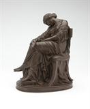 Lot# 1064 A French patinated bronze sculpture
 
''Penelope Endormie'' (''Penelope Asleep''), late 19th century, with seal ''J. Cavelier'' (Pierre Jules Cavelier 1814-1894 French), numbered ''957'', foundry mark ''F. Barbedienne / Fondeur'' and with A. Collas ''Reduction Mechanique'' seal, depicting a classically draped woman asleep on a chair, bronze, on an integral oval base, 9.75'' H x 5.25'' W x 7.75'' D, est: $1000/1500